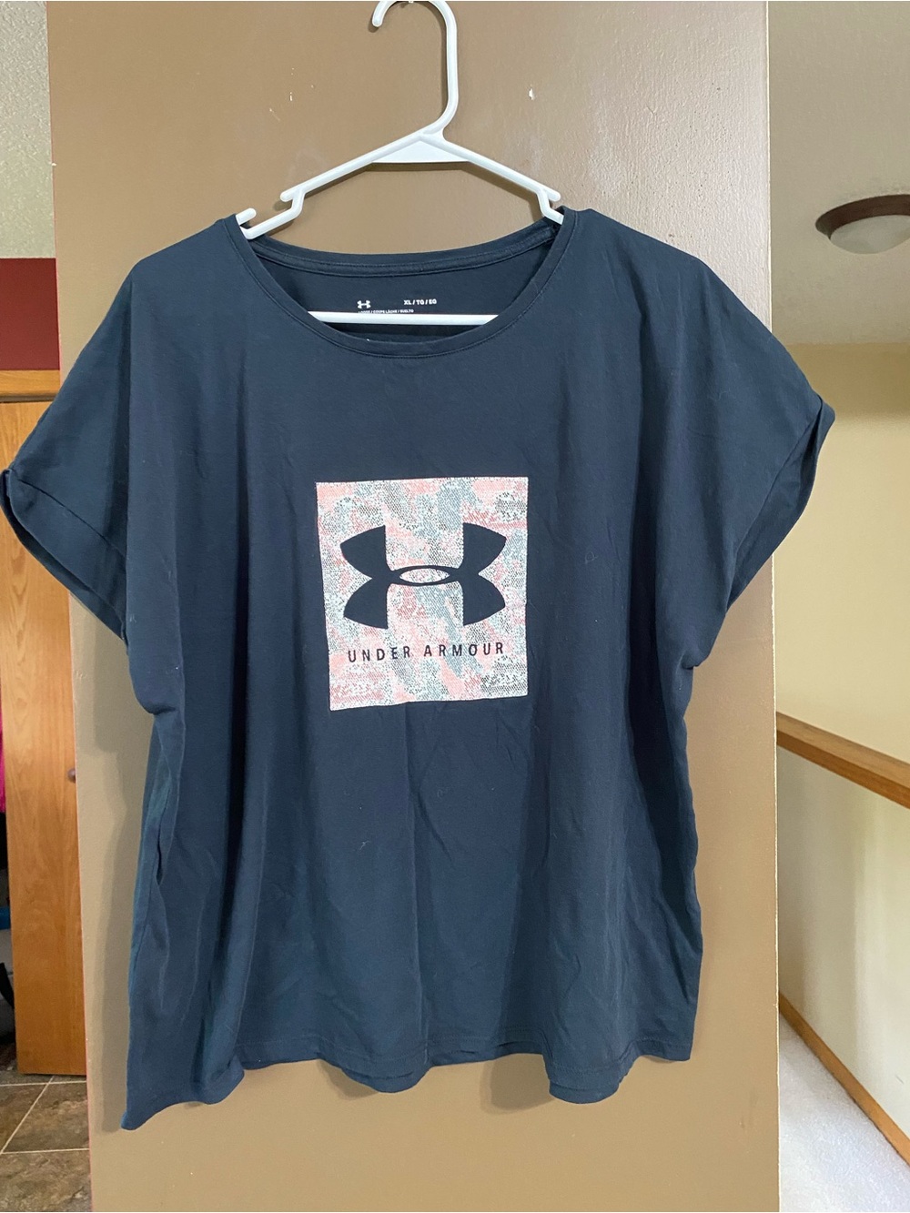 Under Armour Black Short-Sleeve Logo Tee with Pink Accent